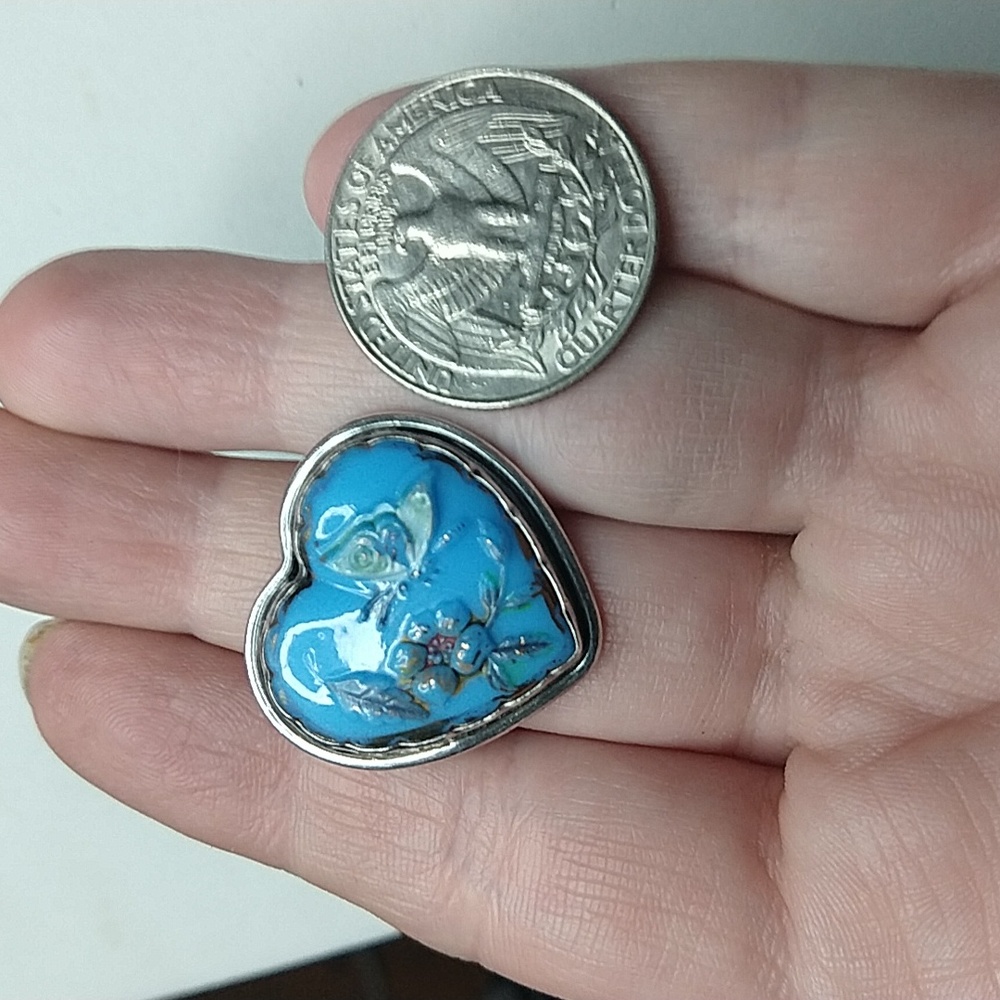 Unique 950 sterling silver ring with heart flower bird design adjustable